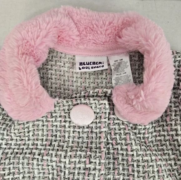 Blueberi Boulevard Pink, White, Silver Tweed Coat / Jacket Size 24M boutique - Picture 4 of 6